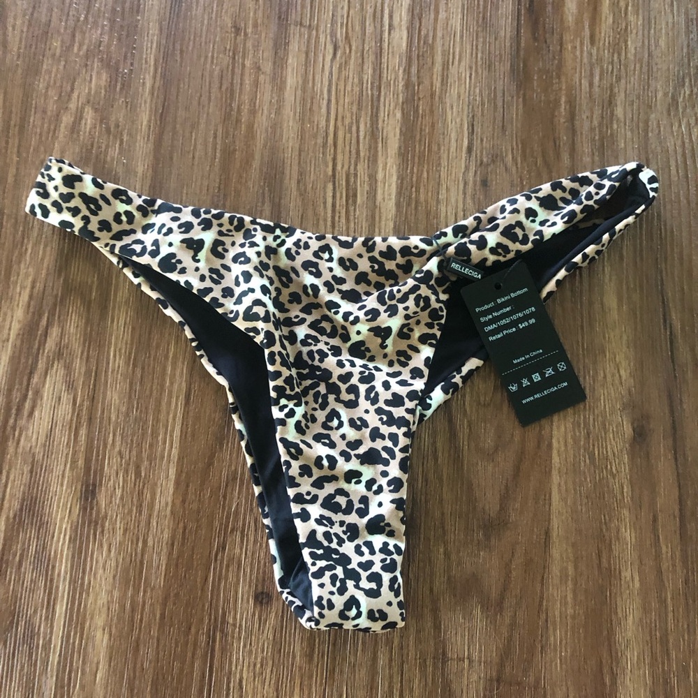 RELLECIGA Leopard Print Bikini Bottoms in Beige and Black
